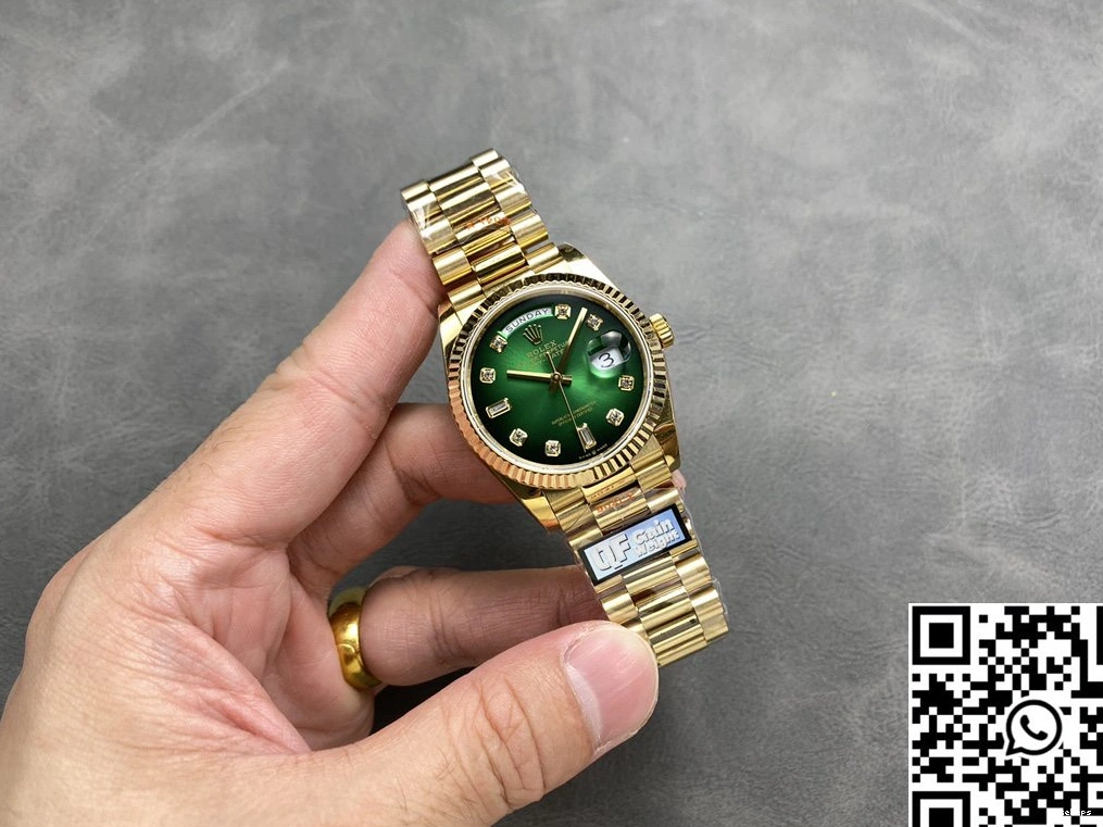 Green Dial Yellow Day Factory QF M128238-0069 Gold 36mm v5 Rolex Tungsten Steel Date 0713